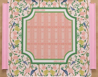 Tapis de mahjong chinoiserie avec sac gratuit | Grande nappe portable pour table de mahjong | de jeu de chinoiseries rose et vert | Cadeau de mahjong pour femme