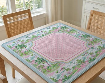 Mahjong Mat Palm Beach Style | Mahjong Gift Mat + Free Bag | Preppy Style Non-Slip Game Mat in Pastel | American Mahjong | Gaming Table