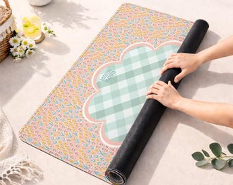 Mata do gry w mahjonga z kwiatowym wzorem i torbą do przenoszenia | Duży, przenośny pokrowiec na stół do mahjonga | Różowo-niebieska mata do gry w kwiaty | Prezent do mahjonga dla kobiet