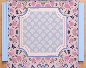 Różowa mata do mahjonga z motylem | Duży, przenośny pokrowiec na stół do mahjonga | Kwiecista amerykańska mata do mahjonga | Prezent dla kobiet w mahjonga