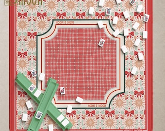 Tapete de Mahjong navideño, tapete festivo para juegos de Mahjong, regalo navideño de Mahjong, tapete de Mahjong americano con lazos y cuadros, decoración para la noche de juegos de Navidad