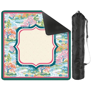 Mahjong Mat Chinoiserie Style | Mahjong Gift Mat + Storage Bag | Neoprene Non-Slip Game Mat in Navy Blue | American Mahjong | Gaming Table