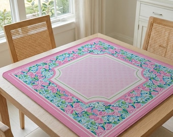 Tapete de Mahjong Coquette con bolsa de transporte / Tapete de Mahjong portátil grande / Tapete de juego Coquette rosa y azul / Regalo de Mahjong para mujeres