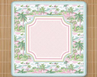 Mata do mahjonga w stylu Palm Beach | Mata do mahjonga w prezencie + darmowa torba | Mata antypoślizgowa do gry w stylu preppy w pastelowych kolorach | Amerykański mahjong | Stół do gier