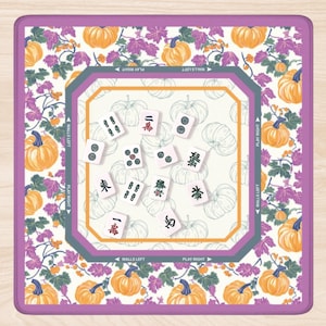 Mahjong Mat Halloween Chinoiserie Style | Mahjong Gift Mat + Bag | Neoprene Non-Slip Game Pumpkin Mat | American Mahjong | Gaming Table Mat