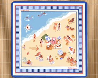 Bright Colorful Beach Mahjong Mat, Blue Maximalist Mah Jongg Game Mat, Table Cover Gift for Mahjong Players