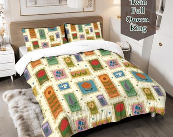 花柄パッチワーク掛け布団、羽毛布団カバー、枕カバーセット