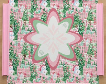 Mahjong Mat Christmas Chinoiserie Style | Mahjong Gift Mat  | Holiday Non-Slip Game Mat in Green | American Mahjong | Gaming Table Mat