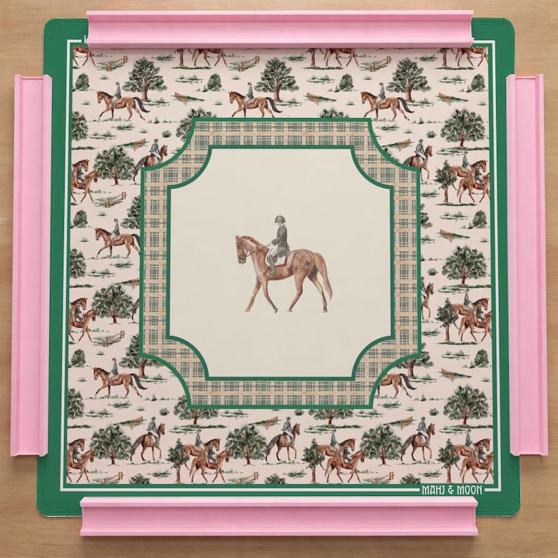 Tapete de Mahjong con temática de caballos / Tapete de Mahjong ecuestre / Regalo para amantes de los caballos / Accesorios verdes para Mahjong americano imagen 2