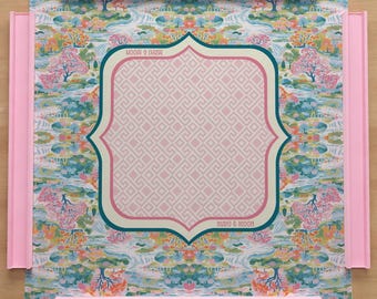 Mahjongmatta i Chinoiserie-stil | Mahjong-presentmatta + gratis förvaringspåse | Halkfri spelmatta i marinblått | American Mahjong | Spelbord
