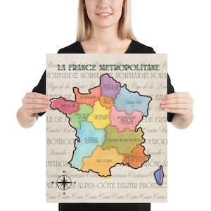 France Map Poster | French Classroom Decor | Les Régions de France Métropolitaine | Educational Wall Art | Francophile Decor