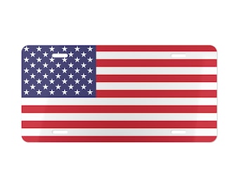 Vanity Plate Amerikanische Flagge USA Patriotisches Autoschild Aluminium Nummernschild Autodekor für den 4. Juli Memorial Day Veteranengeschenk Rot Weiß Blau