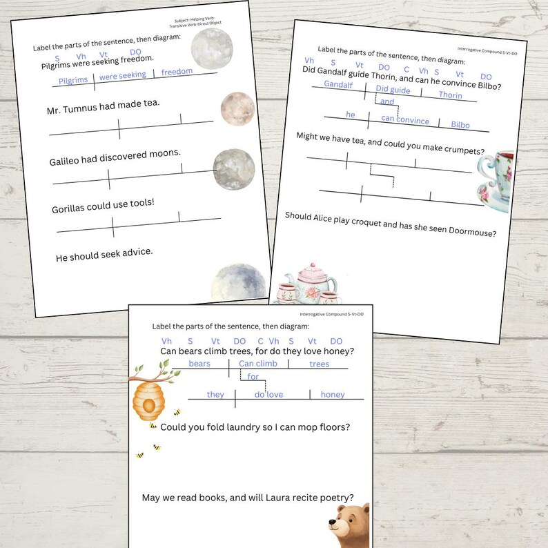 Sentence Diagramming Practice Sheets for Beginners - Etsy
