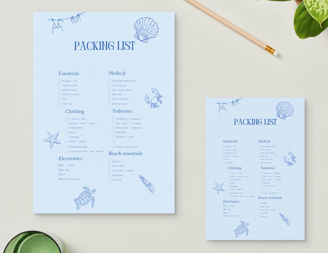 Beach Packing List Printable, Vacation Checklist Template, Travel ...