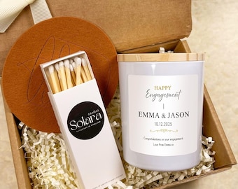 Personalised Engagement Candle Gift Set for Couple,Besties Engagement Present, Custom Names & Date, Romantic Keepsake, bridal shower,