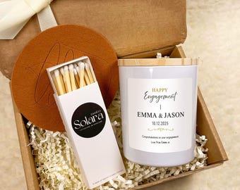 Gepersonaliseerde verlovingskaars cadeauset voor stel, besties verlovingscadeau, aangepaste namen en datum, romantische aandenken, vrijgezellenfeest,