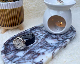 Italian Viola Marble Oval Tray, Natural Stone Jewelry Dish, Home Decor, Wedding Gift, Housewarming, Christmas Present, New Home Accessory