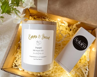 Personalised Engagement Candle Gift Set for Couple, Custom Names & Date, Besties Engagement Present