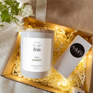Set regalo personalizzato per la sposa, regalo di nozze, regalo per gli sposi, regalo per il giorno delle nozze, candela con nome e data per matrimonio