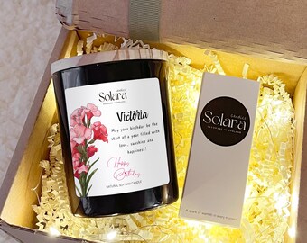 Personalised August Birth Flower Candle Gift Set, Birth Month Candle LED Lighting Gift Set, Birthday Gift for Sister Mum Daughter Friends