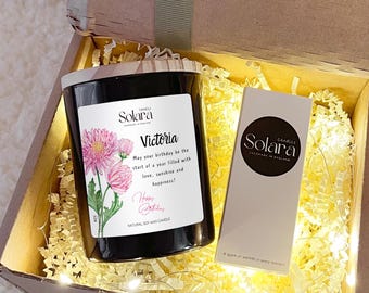 Personalisiertes November Geburtsblumenkerzen Geschenkset, Geburtsmonatskerze für Schwester, Mutter, Freund, handgegossenes Sojawachs, Geburtstagsgeschenkidee