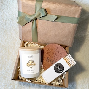Set de regalo de velas Eid Mubarak con cerillas, regalo de Ramadán y Eid para familiares y amigos, decoración islámica, caligrafía árabe, regalo de celebración musulmana