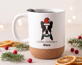 Personalised Boston Terrier Christmas Mug, Custom Dog Name Coffee Cup, Pet Gift