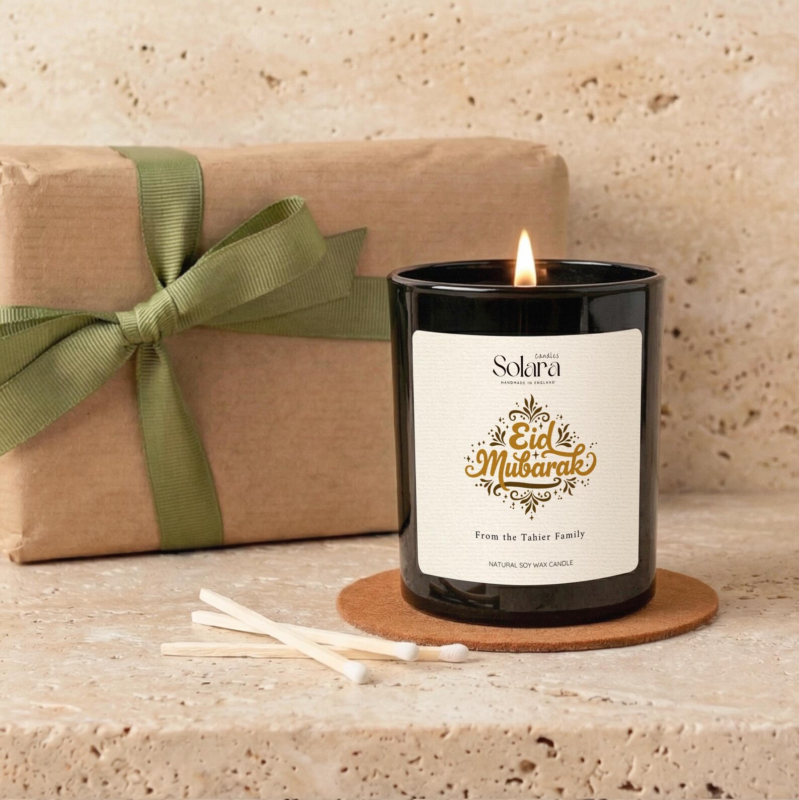 Eid Mubarak Candle Gift Set with Matches, Ramadan & Eid Gift for Family Friends, Islamic Decor, Arabic Calligraphy, Muslim Celebration Gift