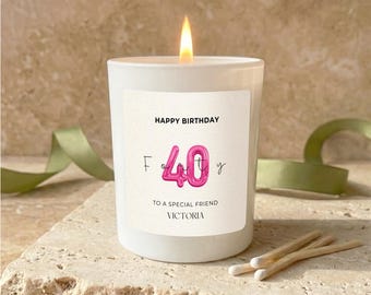 Personalised 40th Birthday Candle, Custom Milestone Gift, Vegan Soy Wax, Scented Candle