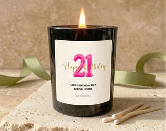 Personalised 21st Milestone Birthday Candle Gift Set, Vegan Soy Candle with Matches