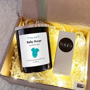Baby Shower Candle Gift, Personalised name and date gift for baby boy, New Baby Candle Hamper for new parents, baby boy scented candle