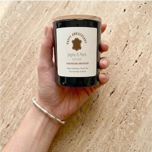 Gepersonaliseerde 3e lederen huwelijksverjaardag kaars cadeauset, derde huwelijksverjaardag aandenken, cadeau voor stel dochter vrouw