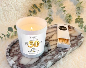 Conjunto de velas de soja personalizadas para comemoração do 50º aniversário, com fósforos inclusos.