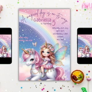 Unicorn Invitation, Unicorn Birthday Invitation, Editable Unicorn Invitation, Rainbow Invite, Unicorn party, Personalised Unicorn Invite