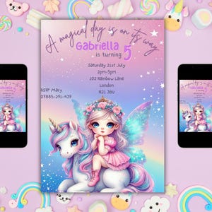 Unicorn Invitation, Unicorn Birthday Invitation, Editable Unicorn Invitation, Rainbow Invite, Unicorn party, Personalised Unicorn Invite