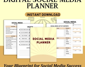 Afdrukbare socialmediamarketingplanner, bedrijfsplanner, dagelijkse inhoudskalender, Google Spreadsheets voor kleine bedrijven, afdrukbare notion-sjabloon