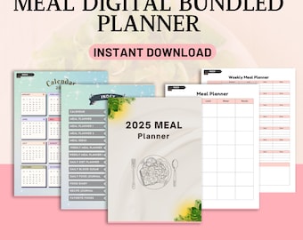 PAQUETE de planificador de comidas editable / Plantilla de planificador de comidas semanal, Lista de compras / Imprimible, Digital / Preparación de comidas / Planificador de salud, PDF de fitness