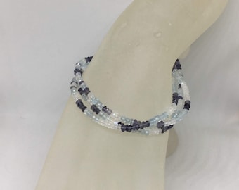 multistrand bracelet * moonstone * iolite * topaz * something blue * gift * for her * fishhook clasp * silver clasp