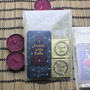 Personalisierter Hochzeit Öffner Magnet, Tarot Karte Design, Geschenk Tasche, Kraft Karte & Schokolade Gunst, Schicksal in Liebe besiegelt
