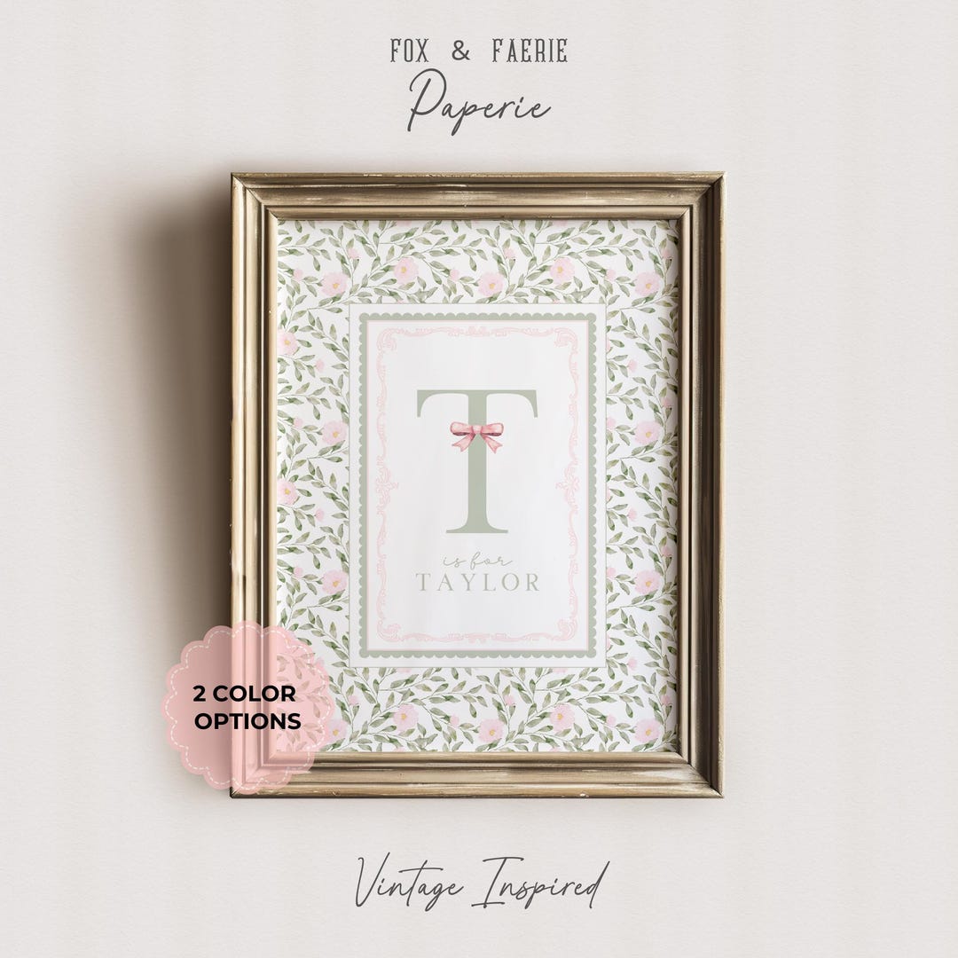 Custom Name Wall Art Print for Nursery, Sage Green and Pink Baby ...
