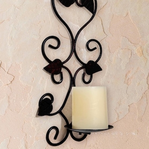 Vintage metal wall sconce, black wrought iron candle holder, handmade hand-forged design gift includes candle, perfect for rustic home décor