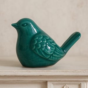 5 '' Vintage Keramik Vogel Figur, Smaragdgrün glasierter Vogel, Portugal Handgemachtes Tier Dekor, Keramik Vogel Ornament, Retro Vogel Statue Geschenk