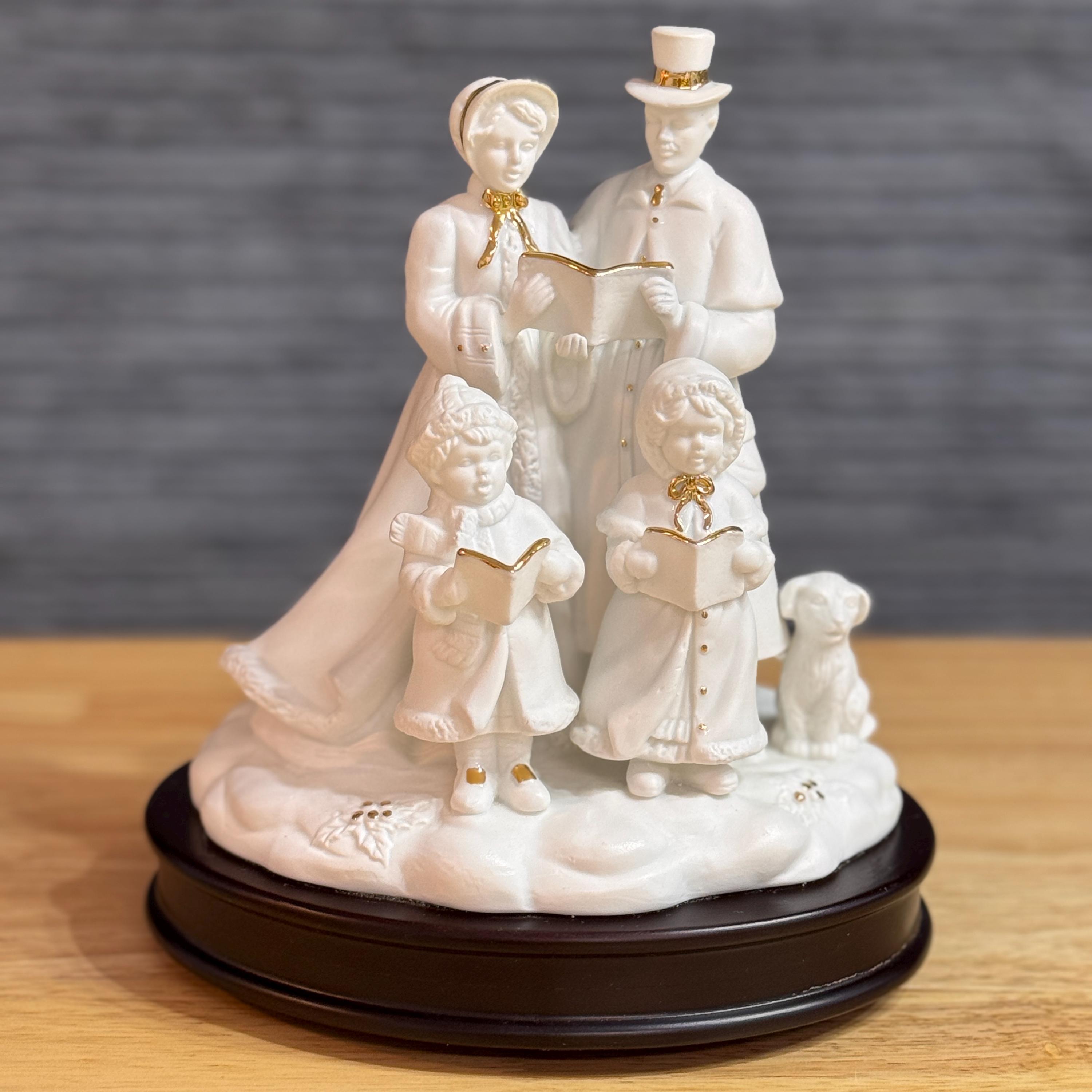 Vintage Porcelain Carolers Figurine, Musical Wood Base 