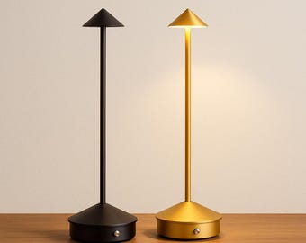 Gold Black Rechargeable LED Table Lamp, Minimalist Modern Touch Desk Light, Dimmable Cordless Aluminum Lamp for Bedroom Living Room Decor