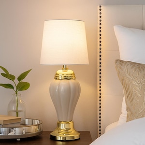 Vintage Table Lamp, Made In Italy 1990s Decor, White And Gold Ceramic Lamp, Plug In, Classical Style, European Lighting, Elegant Home Accent