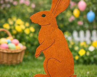 Vintage Rost Metall Osterkaninchen Gartenstecker, Flache Häschen Yard Decor, rustikale Bauernhaus Gartenkunst, Outdoor Frühlingsdekoration Geschenk 15 ''