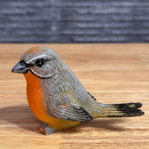 Vintage Ceramic Bird Figurine, Handmade Robin Bird, Orange Gray Songbird, Table Decor, Finland 1980s, Nature Theme Cottagecore Collectible