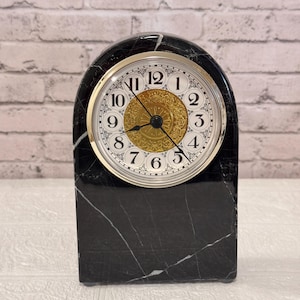 Vintage Black Marble Clock Handcrafted Restored Italian Timepiece Over 50 Years Old Natural Stone Elegant Clock Tabletop Décor 7x5x2 Inches