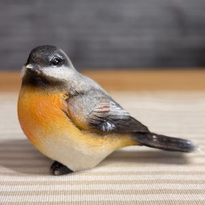 Handmade Ceramic Bird Figurine, Realistic American Robin Statue, Wildlife Decor, Orange Grey Bird, Nature Gift Rustic Art Cottage Accent 6&#39;&#39;