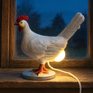 Chicken Lamp USB Night Light, White Hen Egg Light, Table Lamp, Farm Animal Decor, Touch LED Easter Gift, Rustic Home Decor 6''